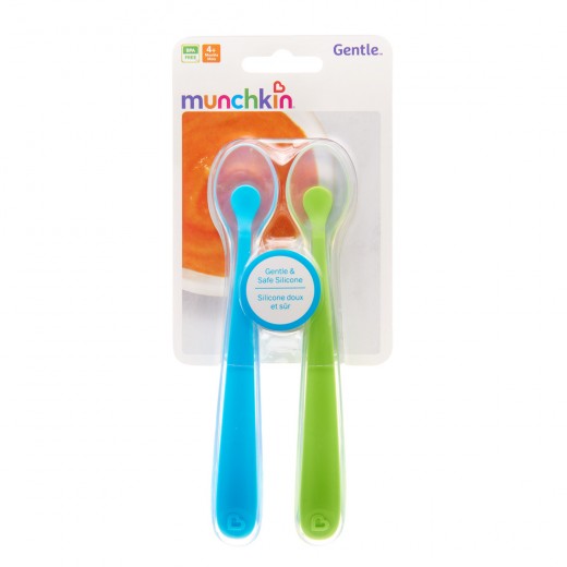 Munchkin Gentle Silicone Spoons - 2 Pack (Green/Blue)