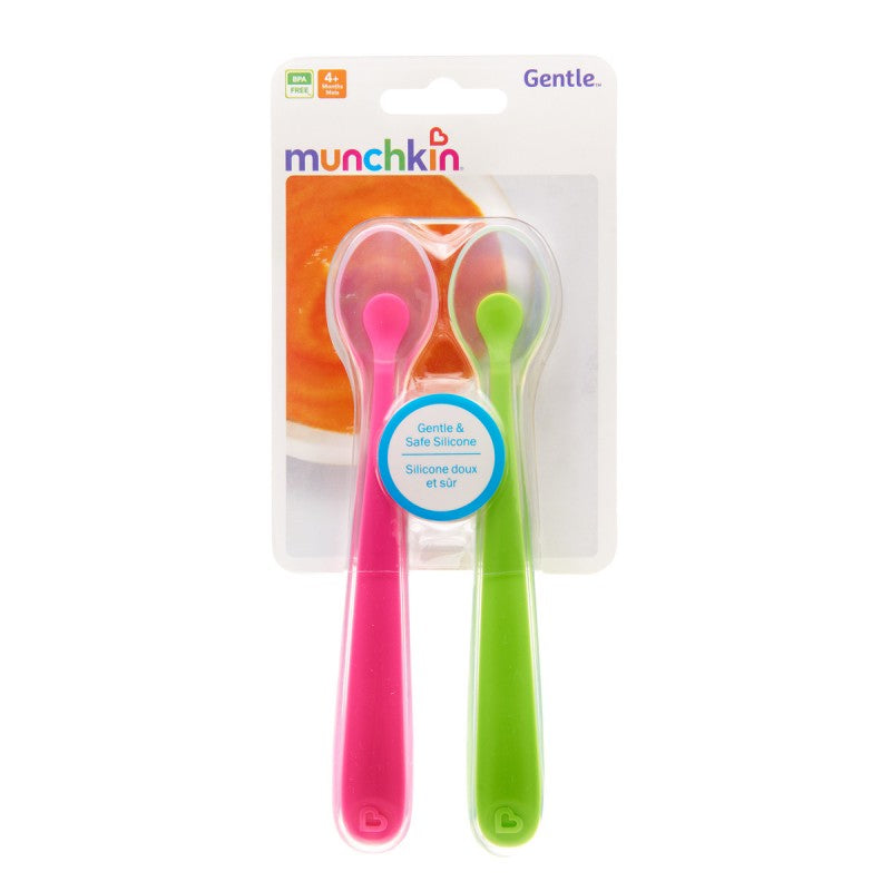 Munchkin Gentle Silicone Spoons - 2 Pack (Green/Pink)