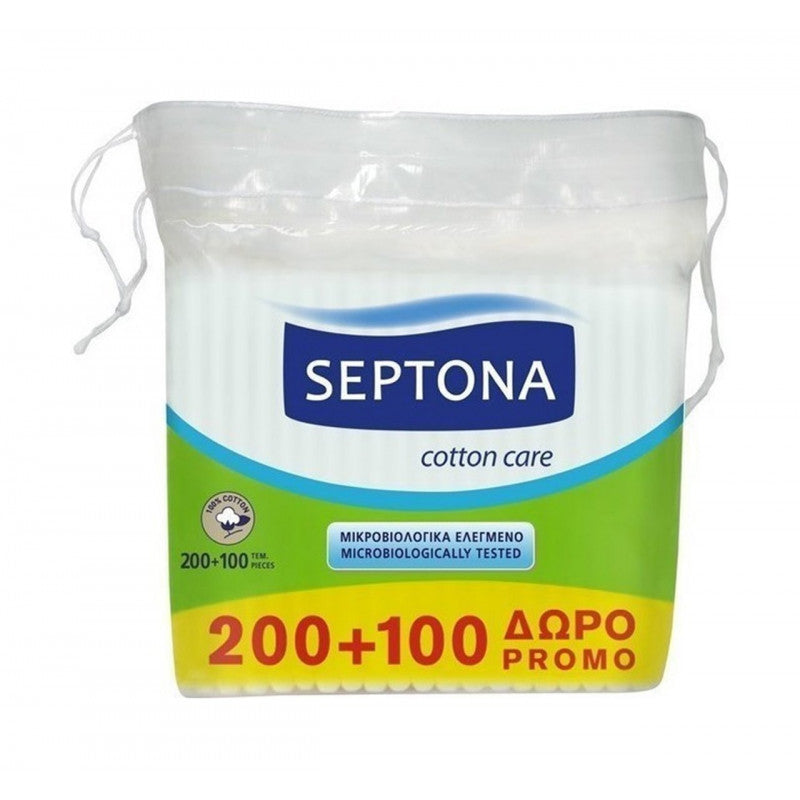 Septona Cotton Buds 200 pcs + 100 - Plastic Bag With String