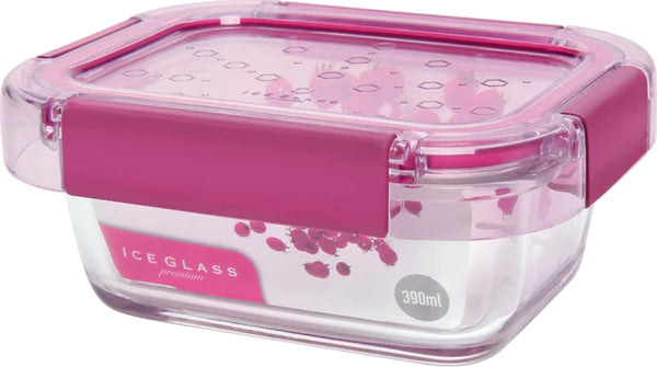 Komax - Ice Glass Premium Rectangular Food Storage Container, 385 ml (Magenta)