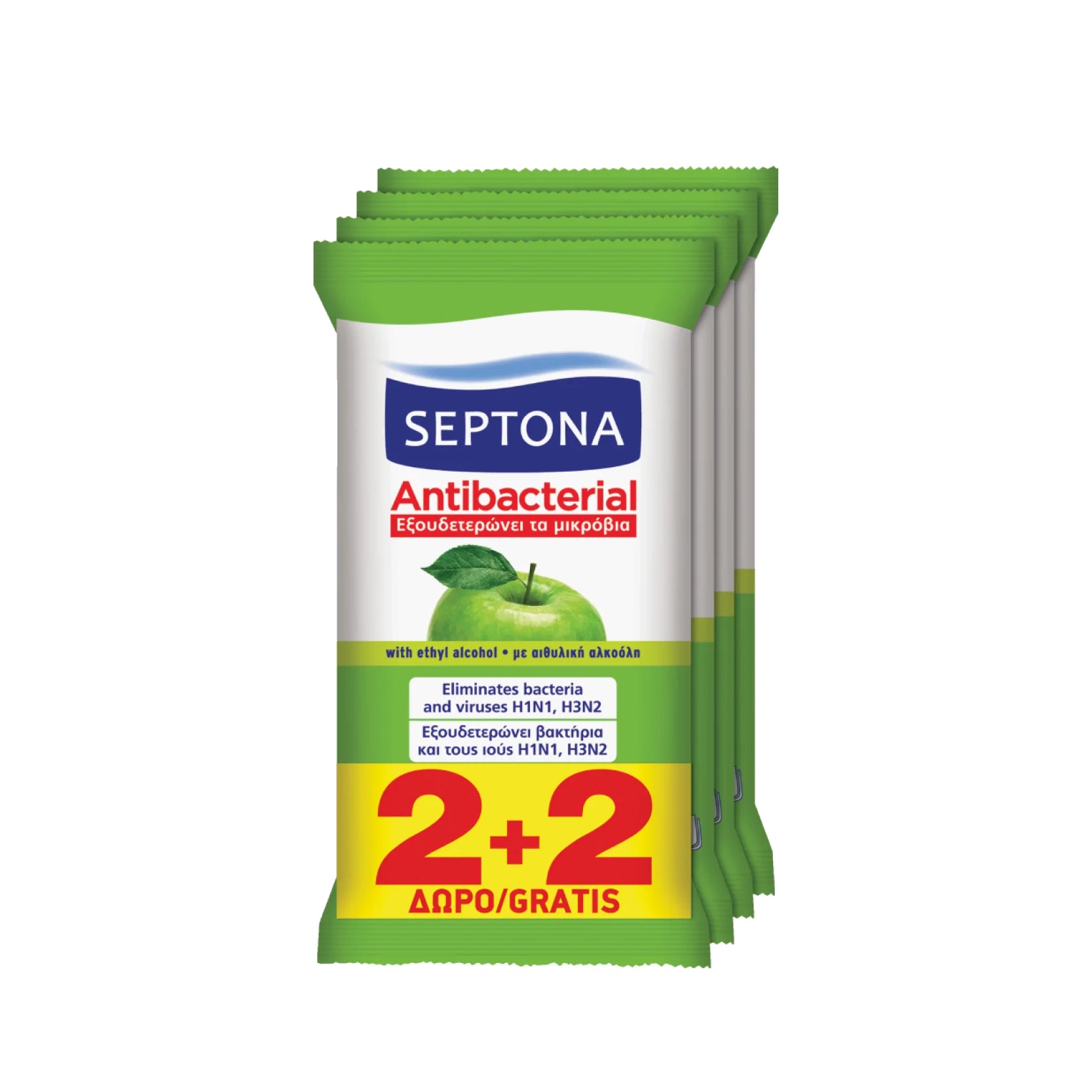 Septona Antibacterial Wipes GREEN APPLE 15pcs 2+2