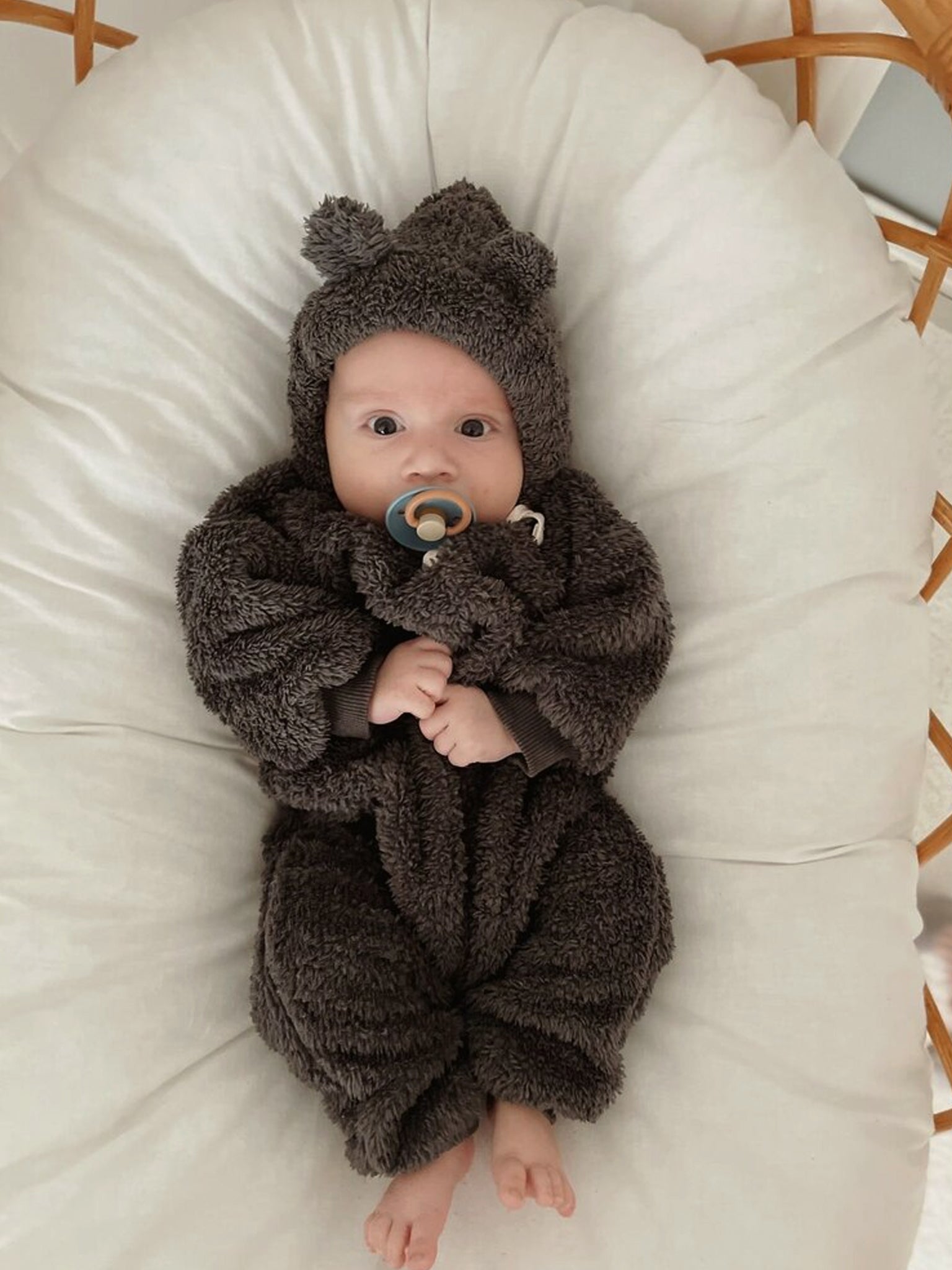 Organic Poffy Romper With Matching Hat Grey