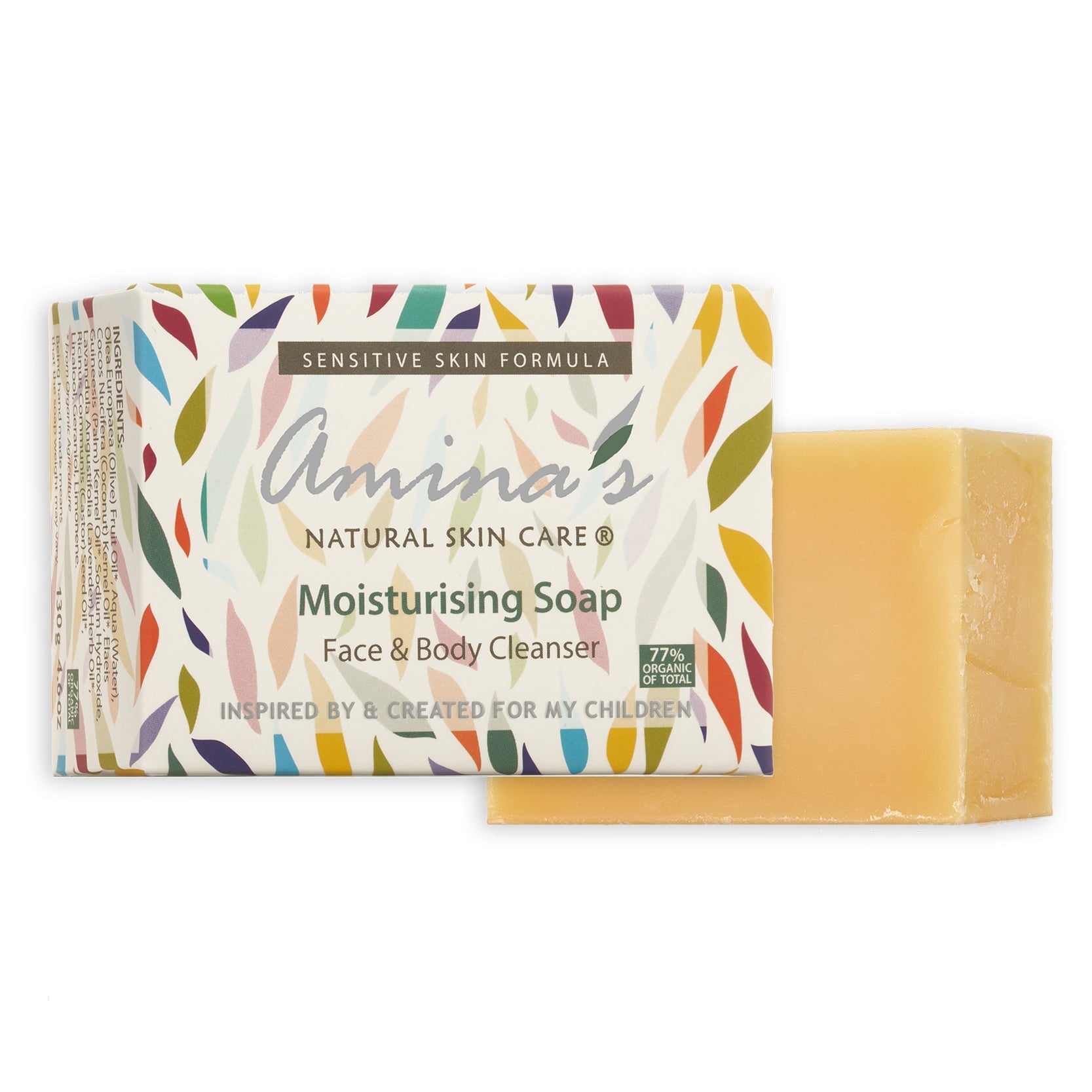 Amina's Organic Moisturising Soap for Sensitive Skin, Cold Process Soap, 130g