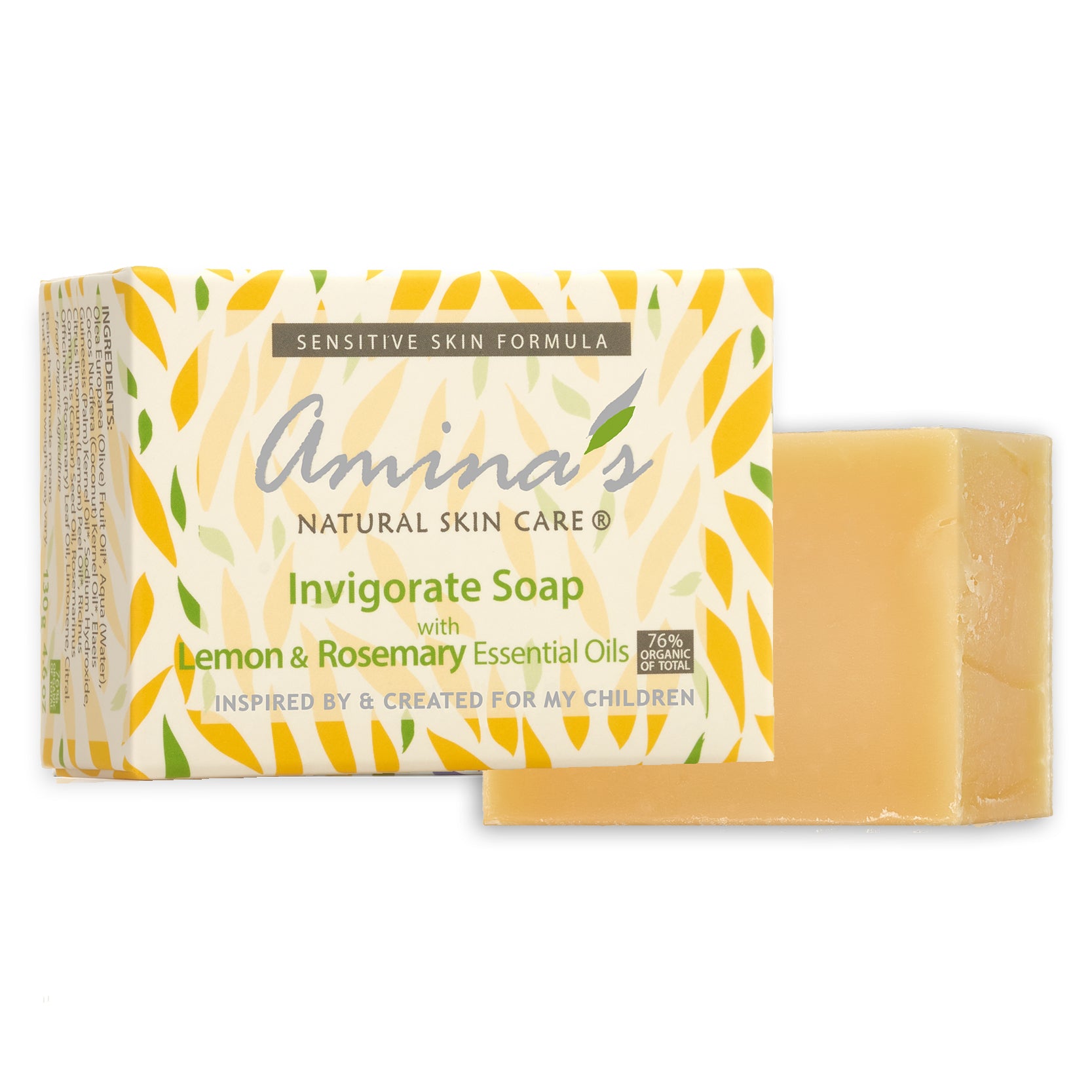 Amina's Organic Invigorate Soap, Cold Process Soap, 130g