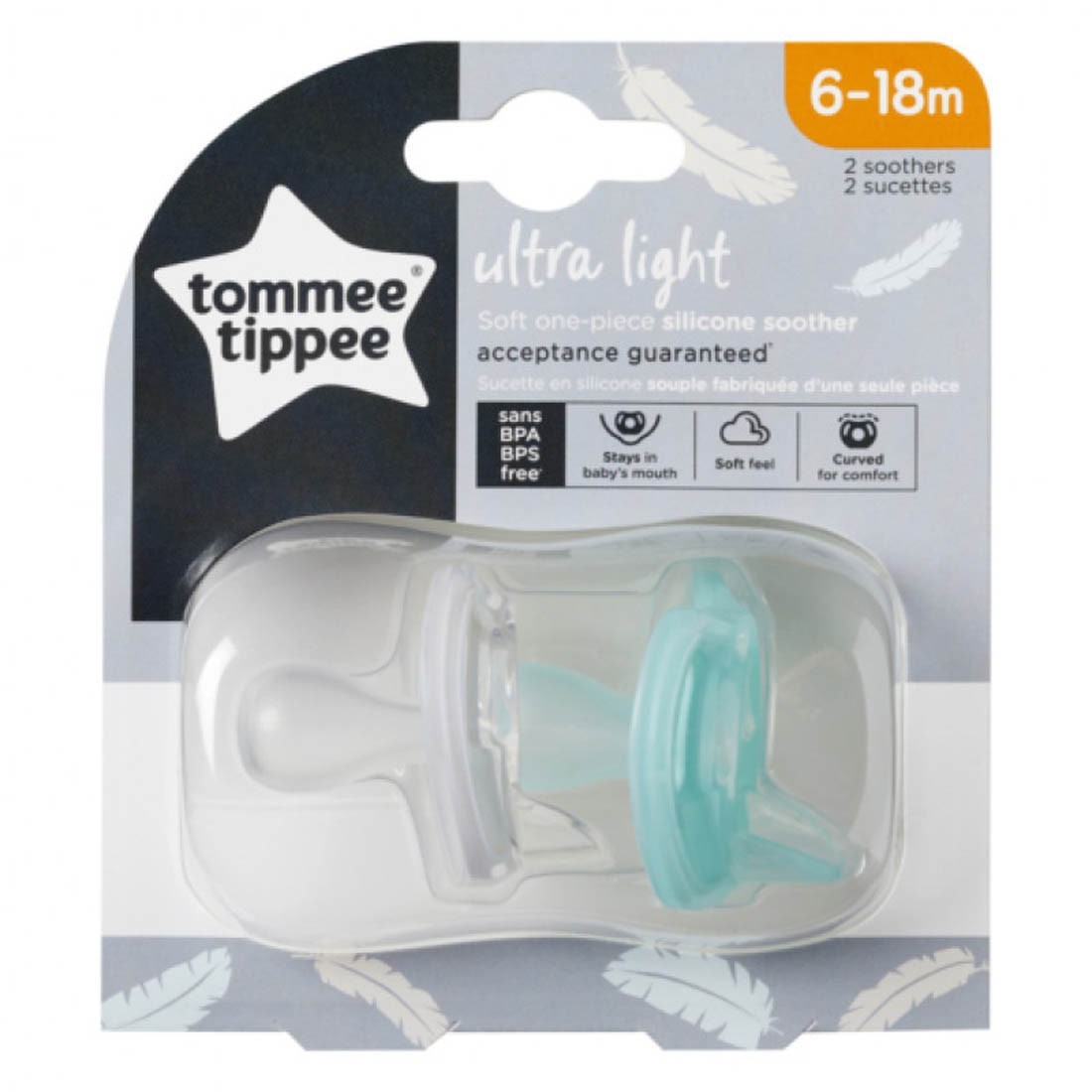 Tommee Tippee Baby Ultralight Silicone Pacifier For 6-18m X2