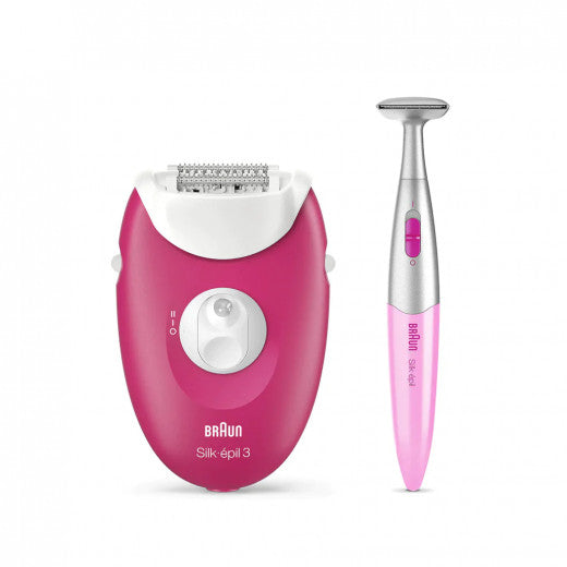 Braun - Silk Epil3 Epilator Raspberry Pink With 3 Extras