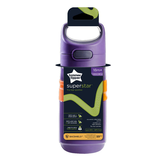 Tommee Tippee Superstar Straw Bottle 500ml | 18m+ | Purple