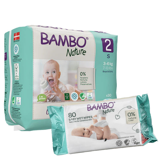 BAMBO Diapers Size 2 (3-6 kg), 30 Count + 1 FREE WIPES