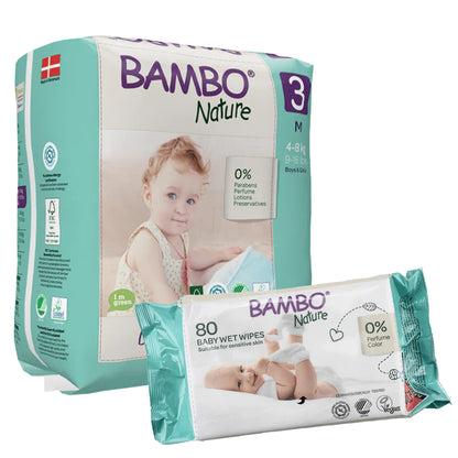 BAMBO Diapers Size 3 (4-8 kg), 28 Count + 1 FREE WIPES