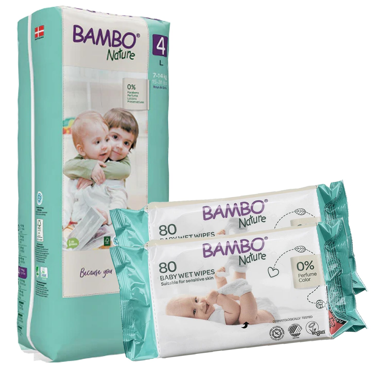 BAMBO Diapers Size 4 (7-14Kg) , 48 Count + 2 WIPES FREE