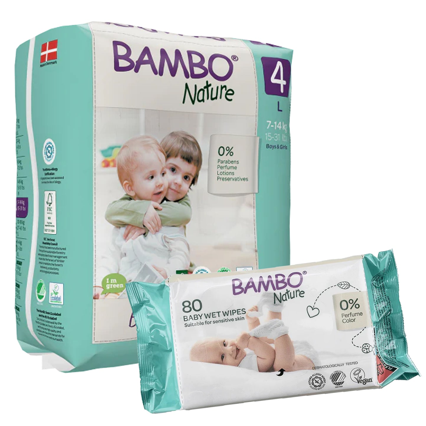 BAMBO Diapers Size 4 (7-14Kg) , 24 Count + 1 FREE WIPES