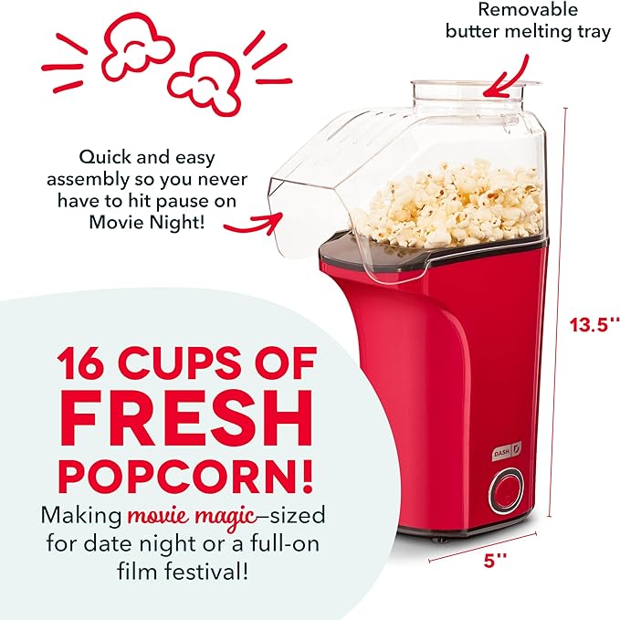 Dash - Hot Air Popcorn Popper | Red