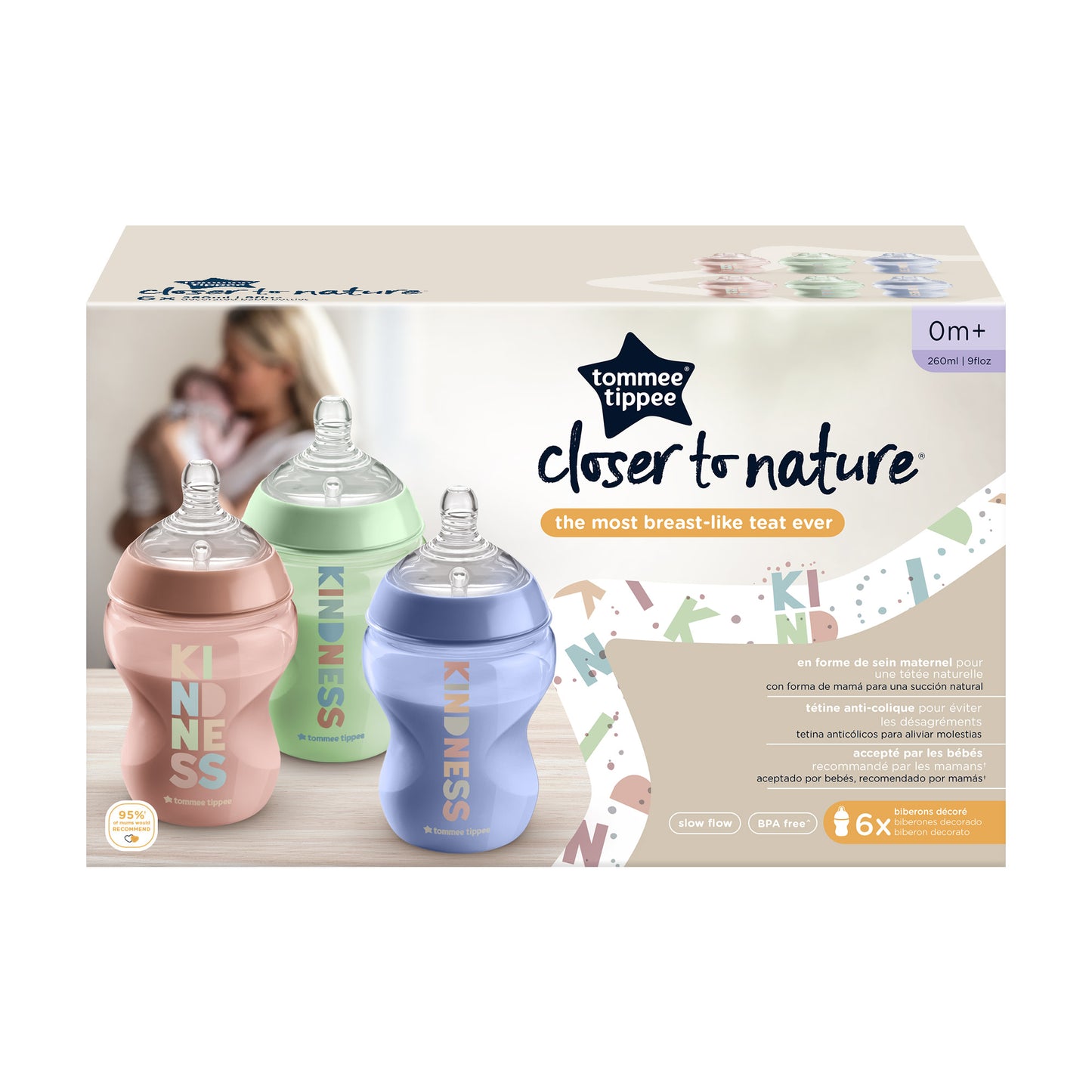 Tommee Tippee Closer to Nature Kindness Pastel Bottle, X6 Bottles, 260 ml