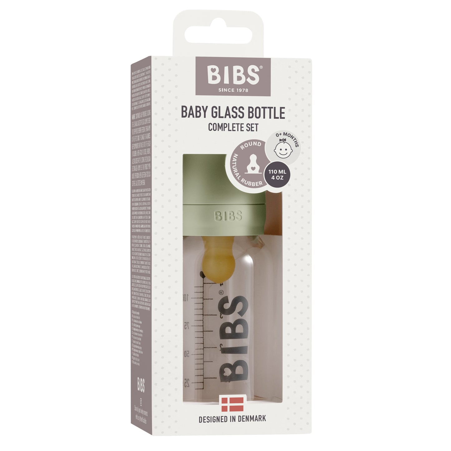 BIBS - Baby Glass Anti-Colic Bottle | 110ml | Sage