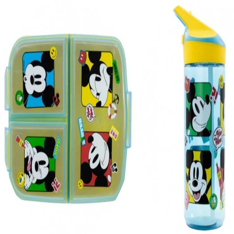 Stor - Mickey Mouse Package  Multi Compartment Sandwich Box And Sipper Bottle 410ml