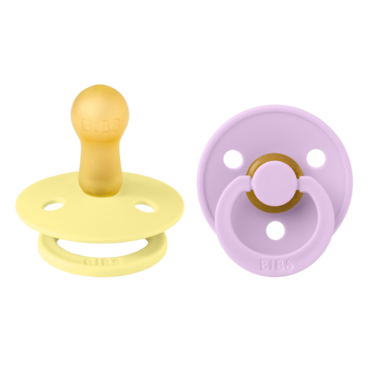 BIBS - Natural Latex Pacifier | Size 2 | 2 Pack | Sunshine - Violet Sky