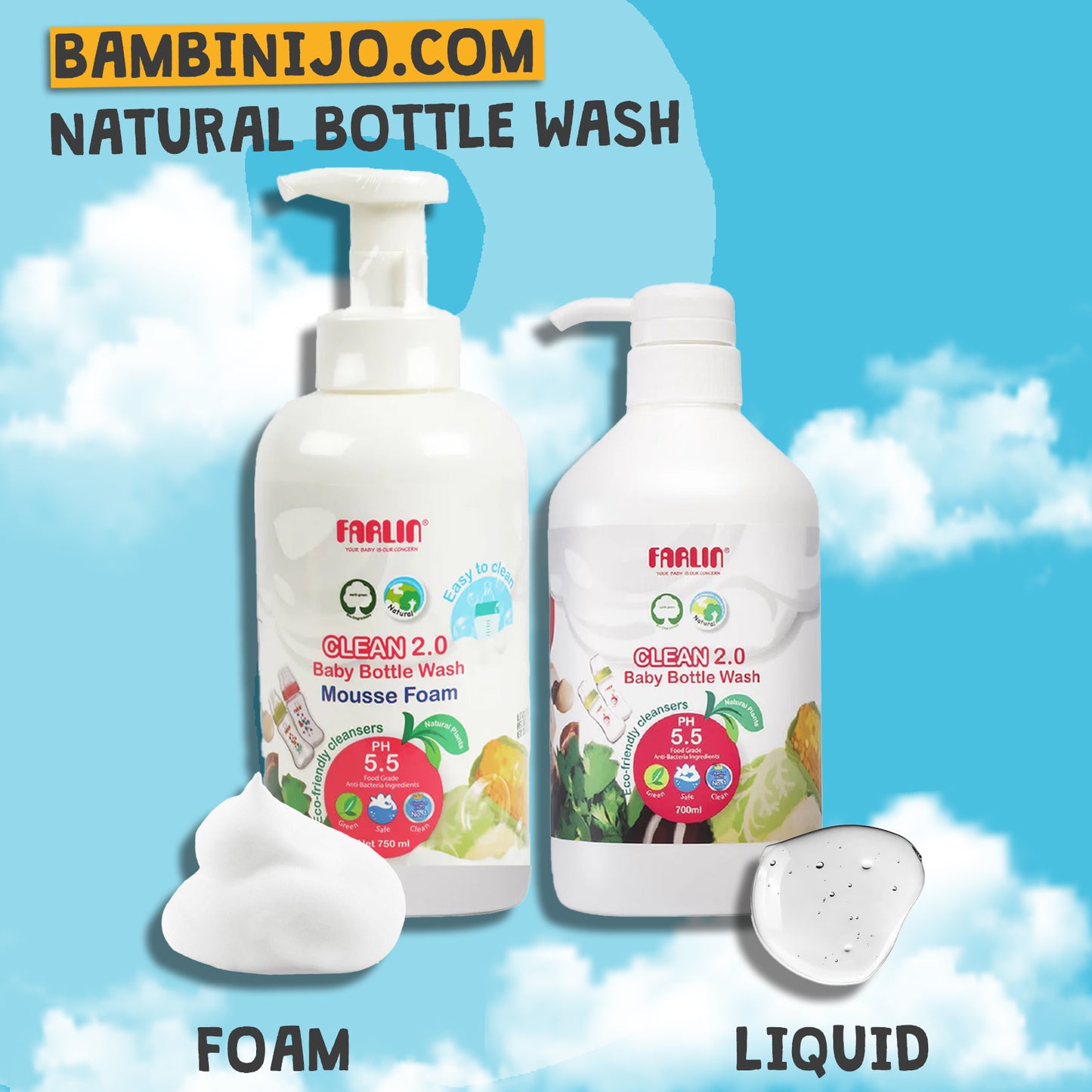 Farlin - Natural Baby Bottle Wash | 750ml | Mousse Foam