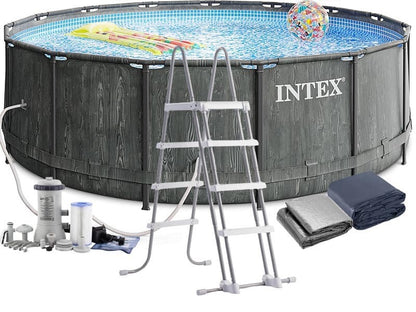 Intex -  Greywood Prism Frame Metal Round  Pool | 457cm | + Filter + Cover + Ladder Assembly Included