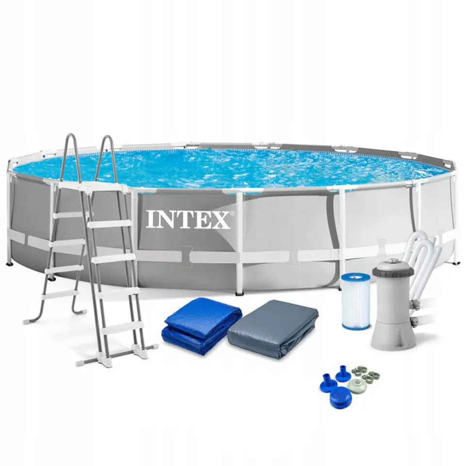 Intex -  Prism Frame Round Pool | 457cm | + Filter + Cover + Ladder Assembly Included