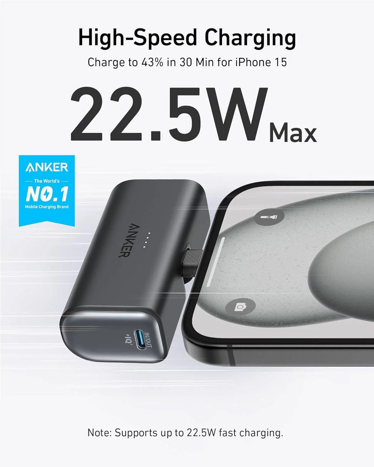 Anker - Nano Power Bank | 22.5W, Built-In USB-C Connector | Blue