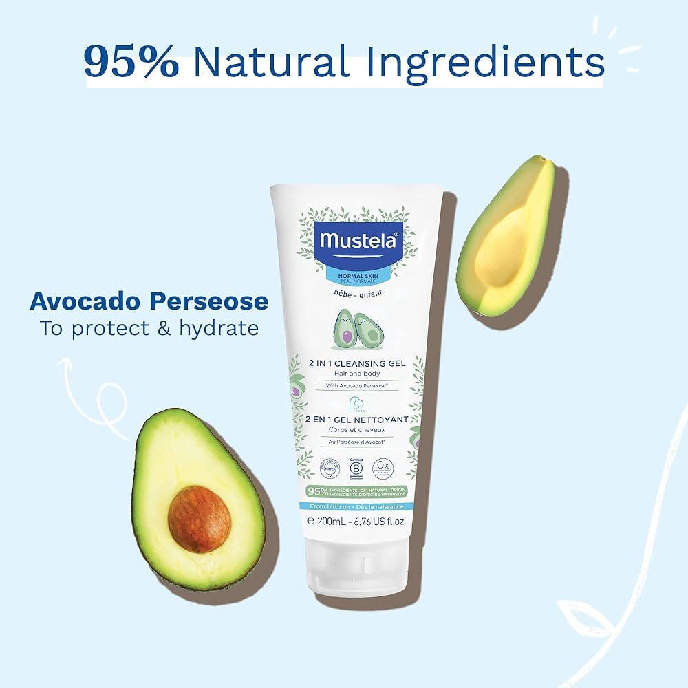 Mustela 2 in 1 Cleansing Gel with Avocado | Hair & Body 200ml