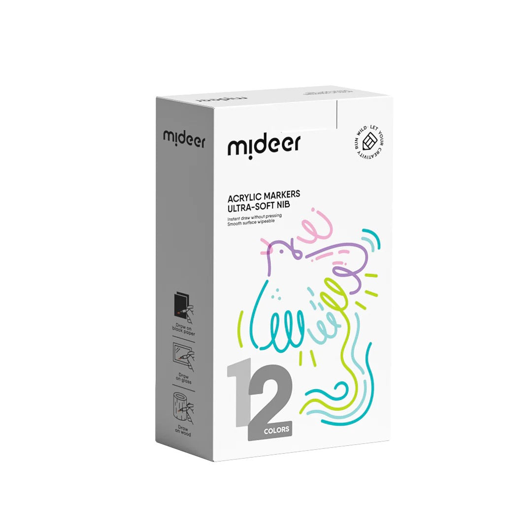 Mideer - Acrylic Markers - Ultra-soft nib | 12 Colors