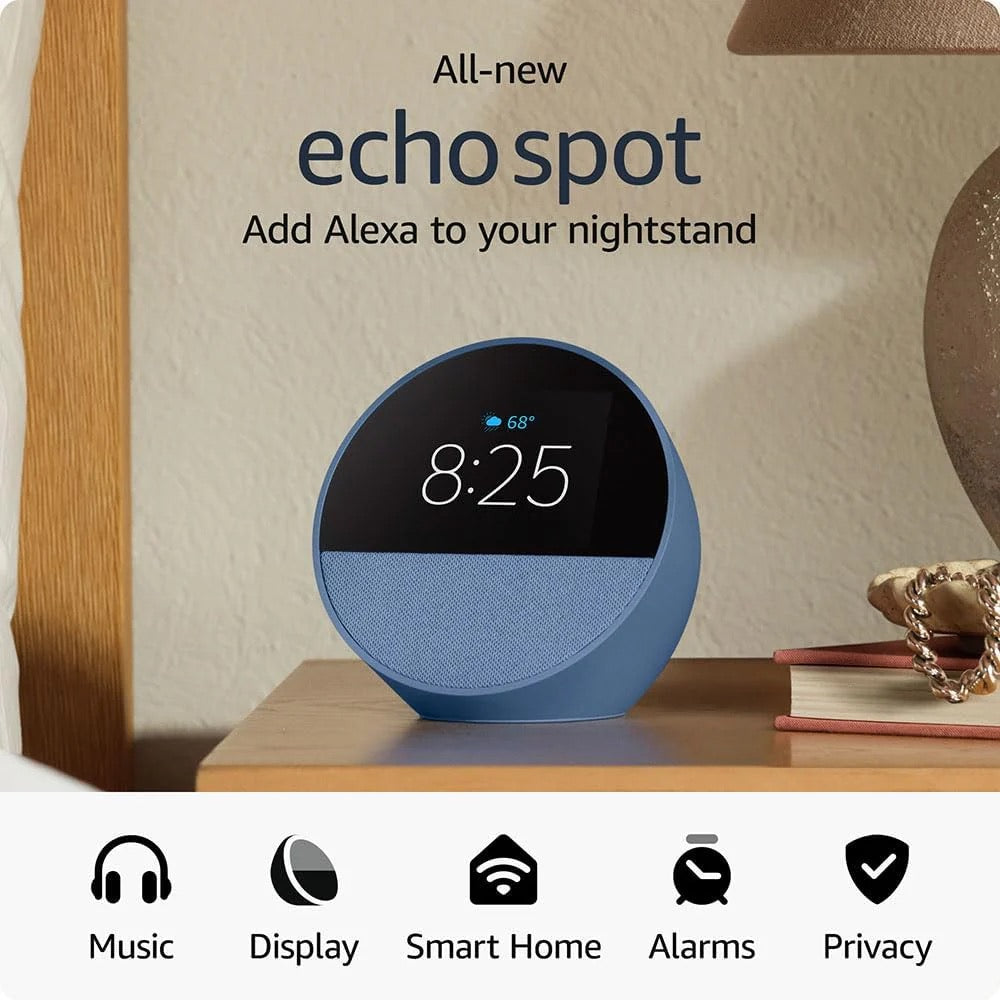 Amazon - Echo Spot Smart Alarm Clock with Vibrant Sound | White