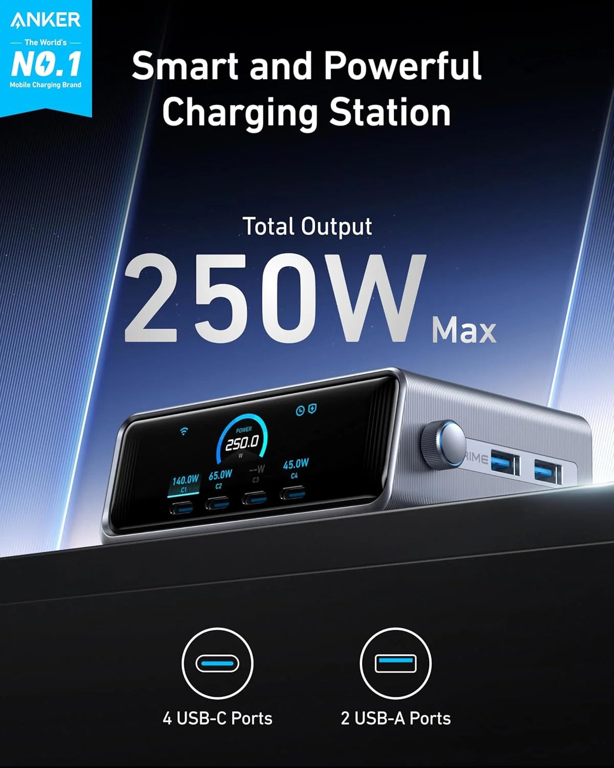 Anker - Prime 250W GaN Desktop Charger | 6 Ports Silver