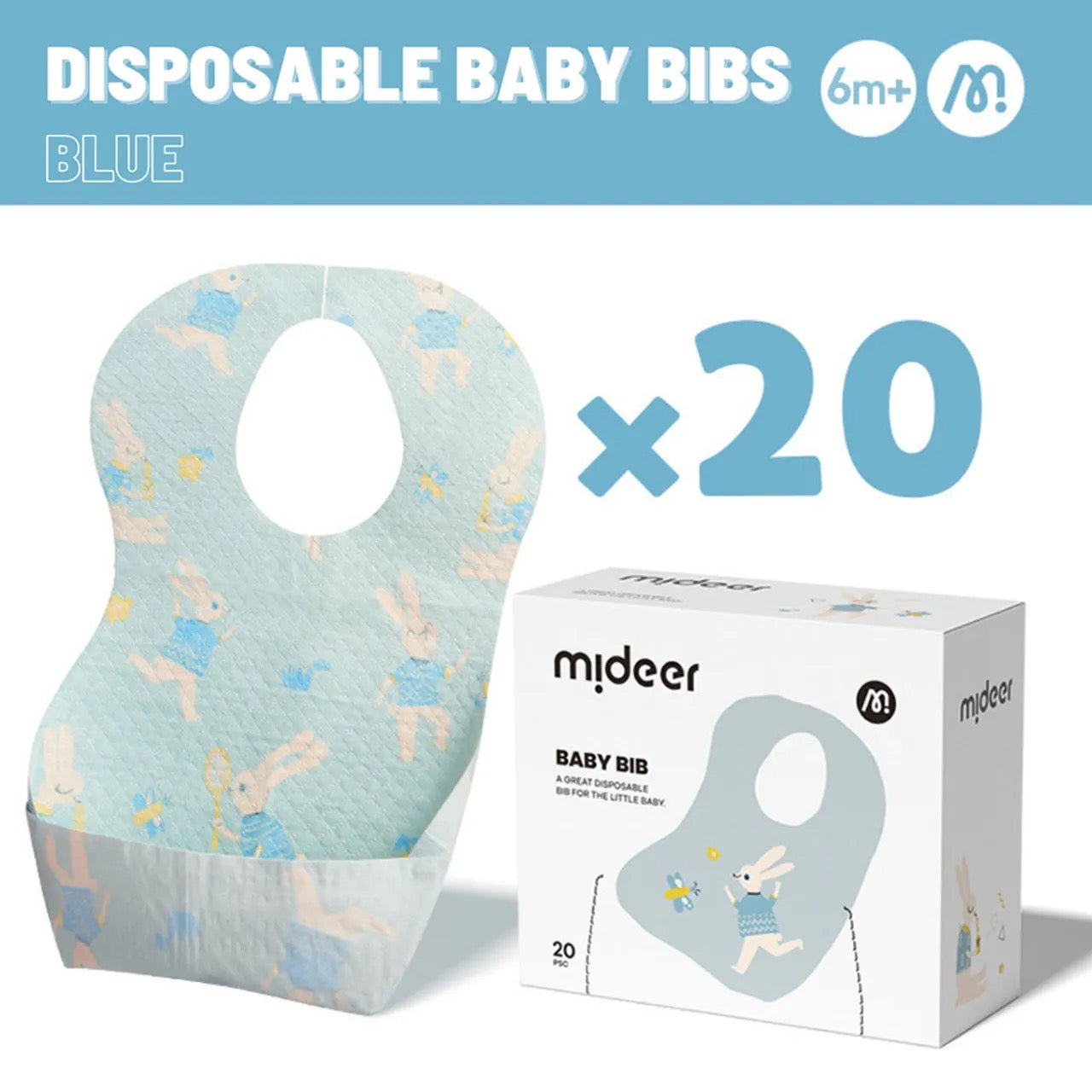 Mideer - Disposable Baby Bib | Blue Bunny 20pcs