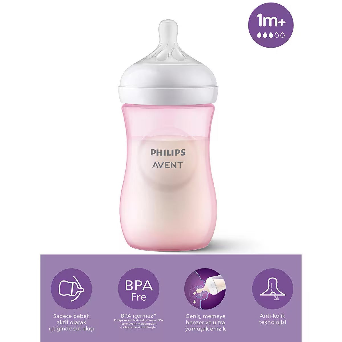 Philips Avent - Natural Baby Bottle 260ml | 1m+ | Pink