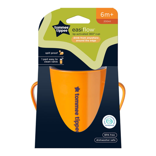 Tommee Tippee Easiflow 360° Cup w Handles | 200ml | 6m+ | Orange