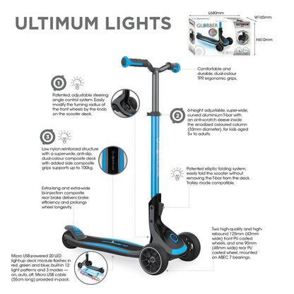 Globber Ultimum Scooter for Kids | 3 Wheel Sky Blue | 3-8 Years