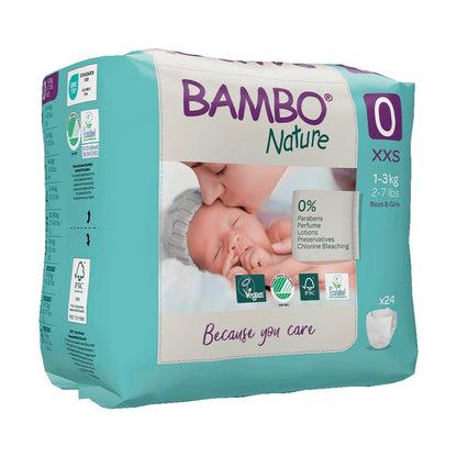 BAMBO Premature Diapers Size 0 (1-3Kg), 24 Count + 1 FREE WIPES