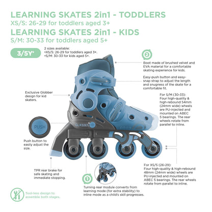 Globber | Learning Inline Skates 2in1 | Ash Blue | 30-33