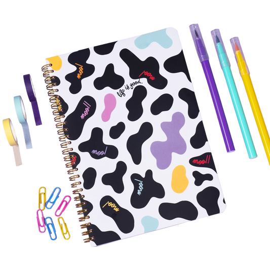 Mofkera | مفكرة | Cow Pattern Wire Notebook A4 Jumbo Size 5 Subjects