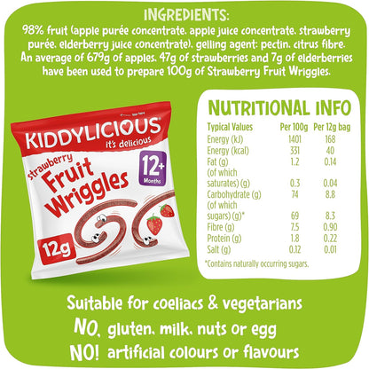 Kiddylicious - Strawberry Fruit Wriggles | 4 Pack