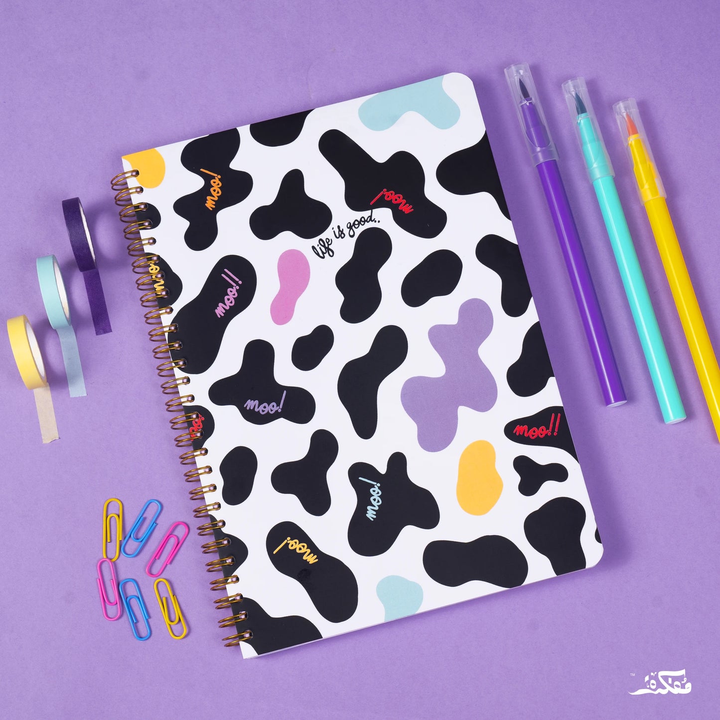 Mofkera | مفكرة | Cow Pattern Wire Notebook A4 Jumbo Size 5 Subjects