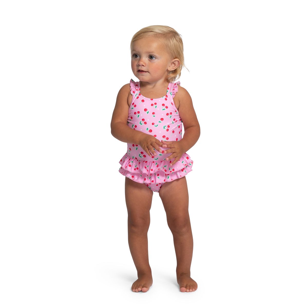 Sunuva - Girls Pink Cherries Frill Swimsuit | BambiniJO