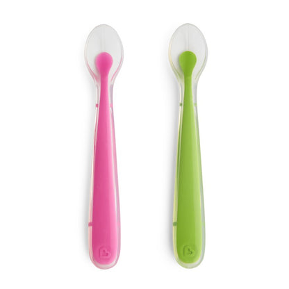 Munchkin Gentle Silicone Spoons - 2 Pack (Green/Pink) - BambiniJO