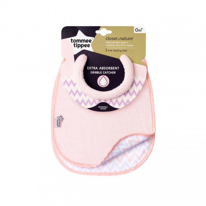 Tommee Tippee Closer to Nature Milk Feeding Bibs, 2 pieces, Pink