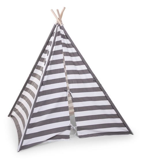 Childhome - Tipi Tent Wood - Grey White Stripes