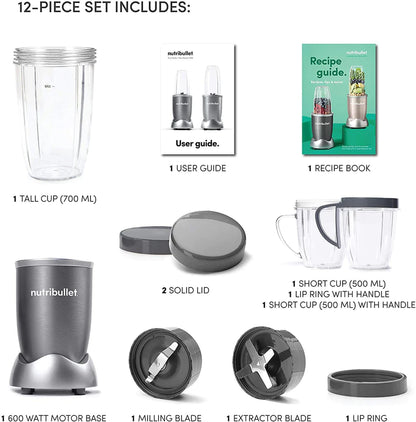 NutriBullet - Blender | Grey | 600W | 9 Pcs | Grey